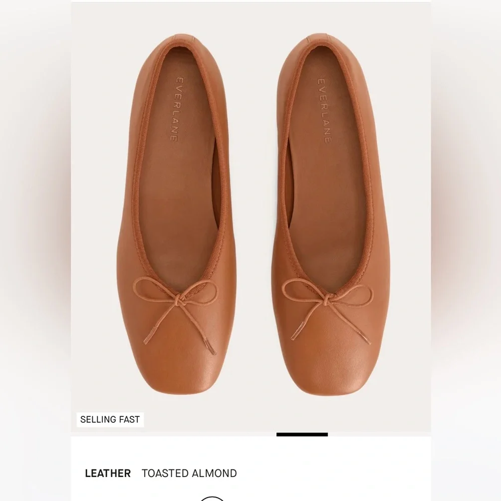 EXC LN EVERLANE The Day Ballet Flat Cognac Brown Toasted Almond 8.5 Square Toe - Picture 3 of 11